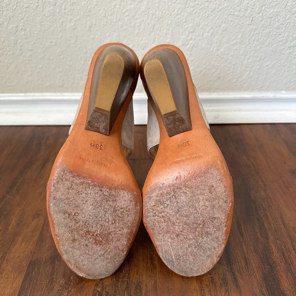 COCLICO Cut Out Ankle Strap Heeled Sandals Taupe Suede Leather - Picture 10 of 12